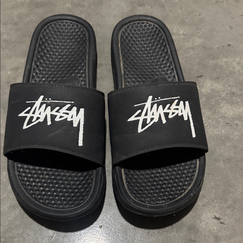 Stussy Black Slides with White Logo